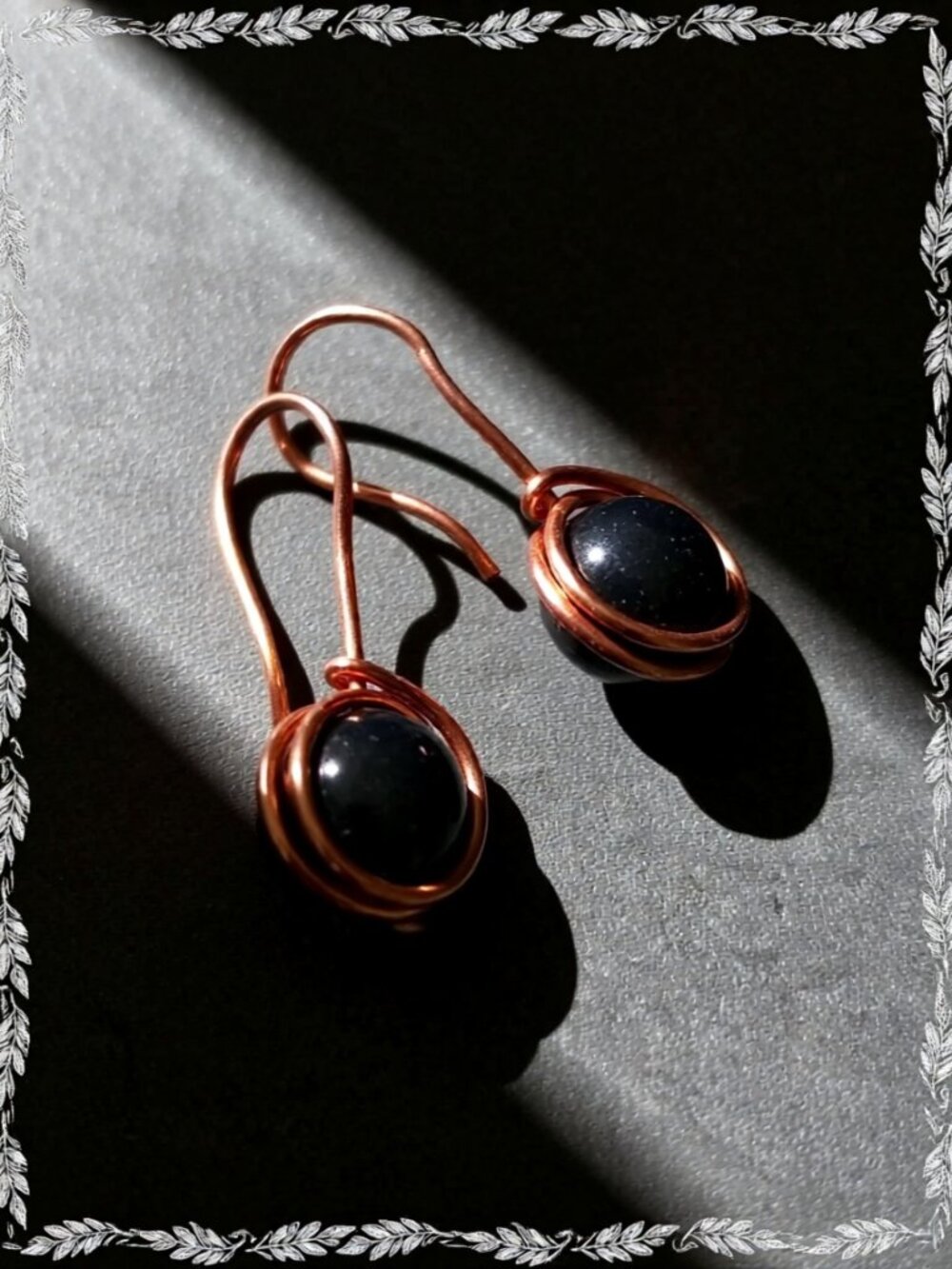 Sleek Chic Effortlessly Elegant! Black Agate & Copper Dangle Earrings. NightLife